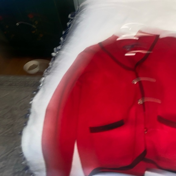 Chaps Red Knit Cardigan with Black Neck Label - Picture 10 of 10